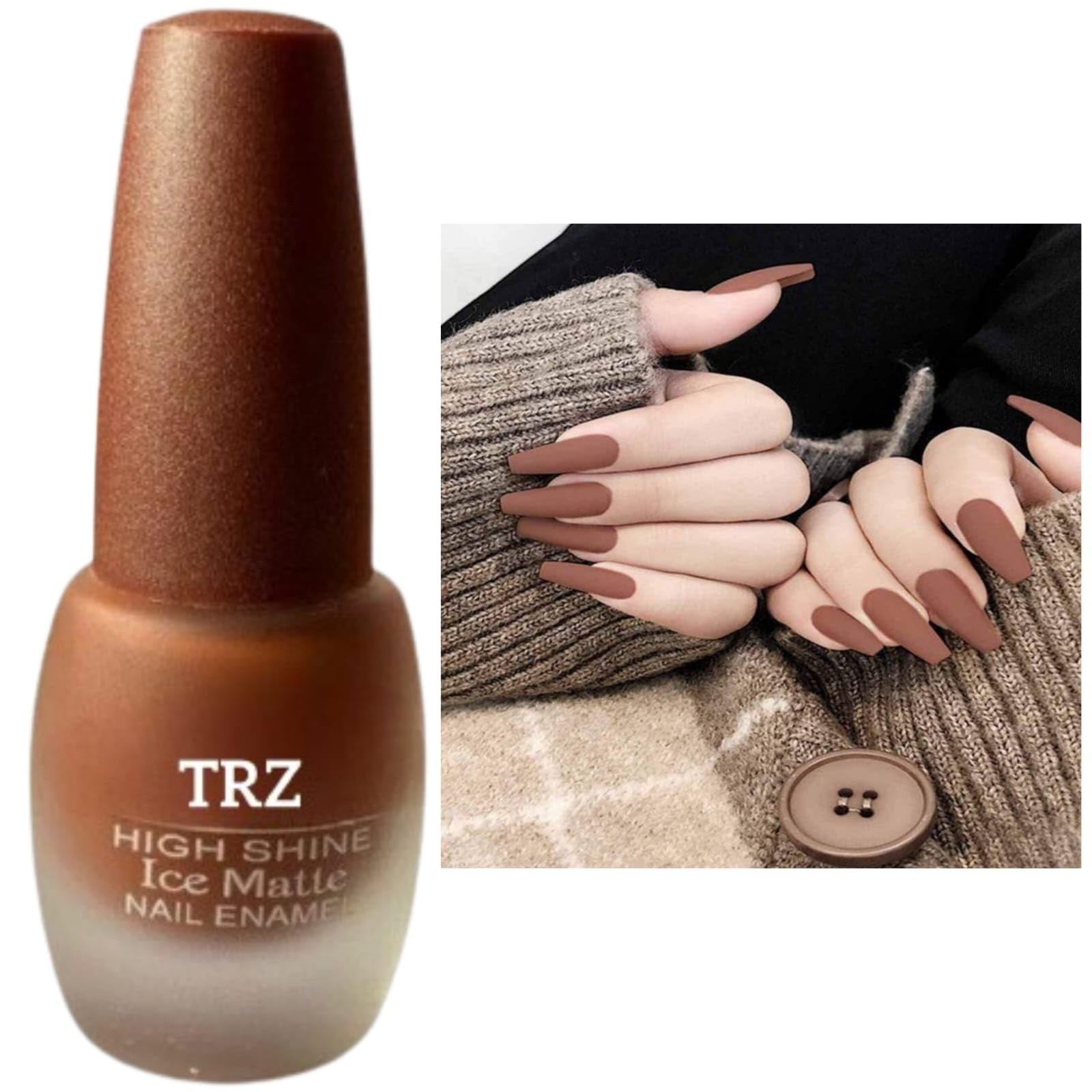 TRZ Coffee Brown Ice Matte Longlasting Waterproof Nail Polish-image-34