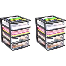 Gracious Living 4 Drawer Desktop & Countertop Organizer w/Organization Lid for Craft Storage, Office Supplies & School Supplies, Black/Clear 2 Pack
