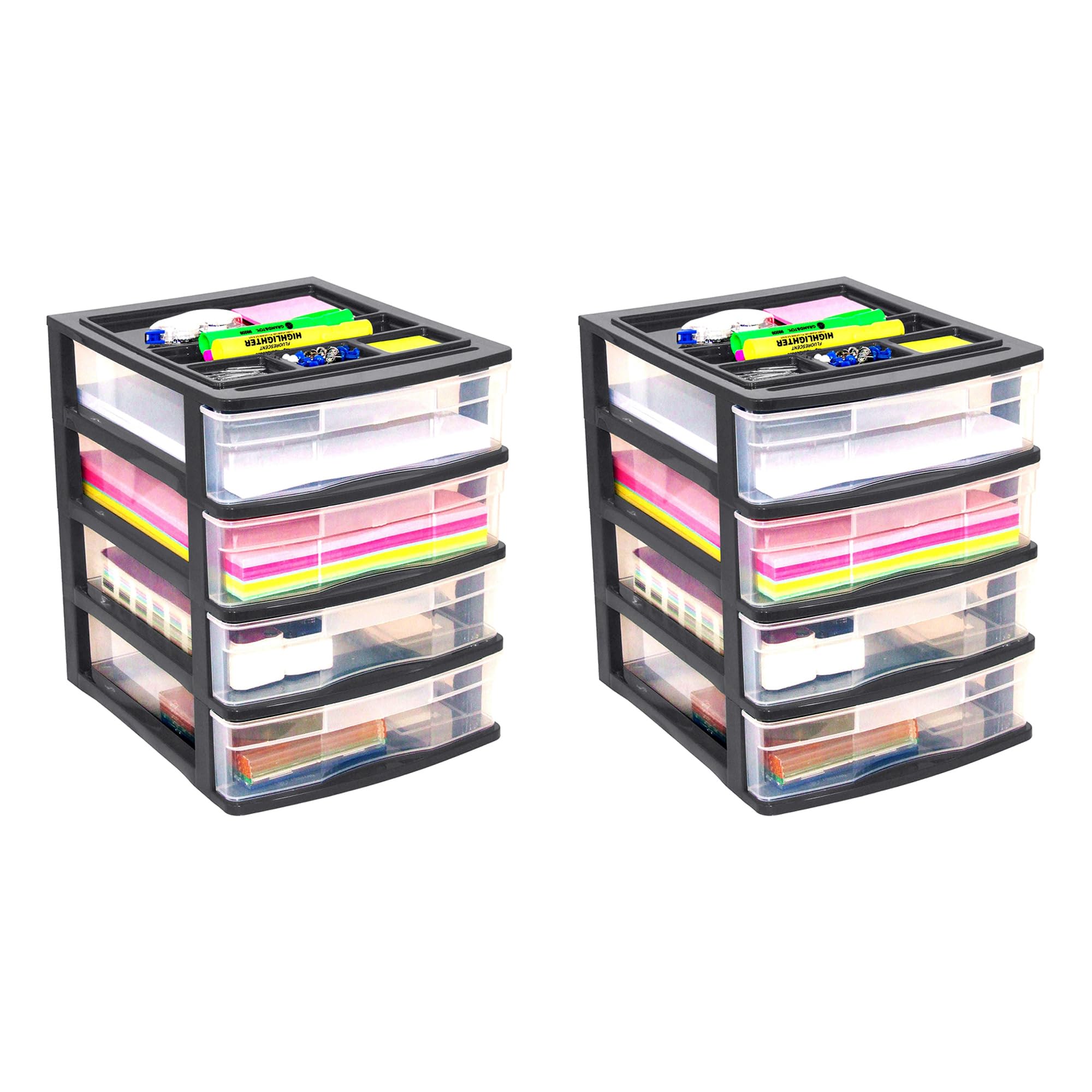 Gracious Living 4-Drawer Desktop/Countertop Organizer, Black/Clear, 2 Pack