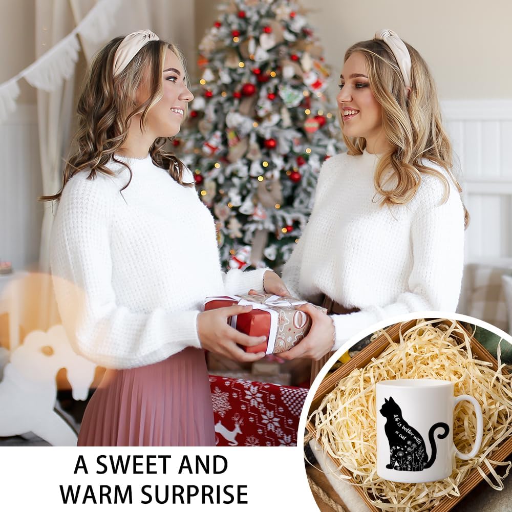 Life Is Better With A Cat Ceramic Coffee Mug for Women Men, Funny 11oz Floral Black Cat Mug for Cats Dad Mom, Cats Lover Gifts, Novelty Mothers Day Christmas Birthday Gifts - Image 6