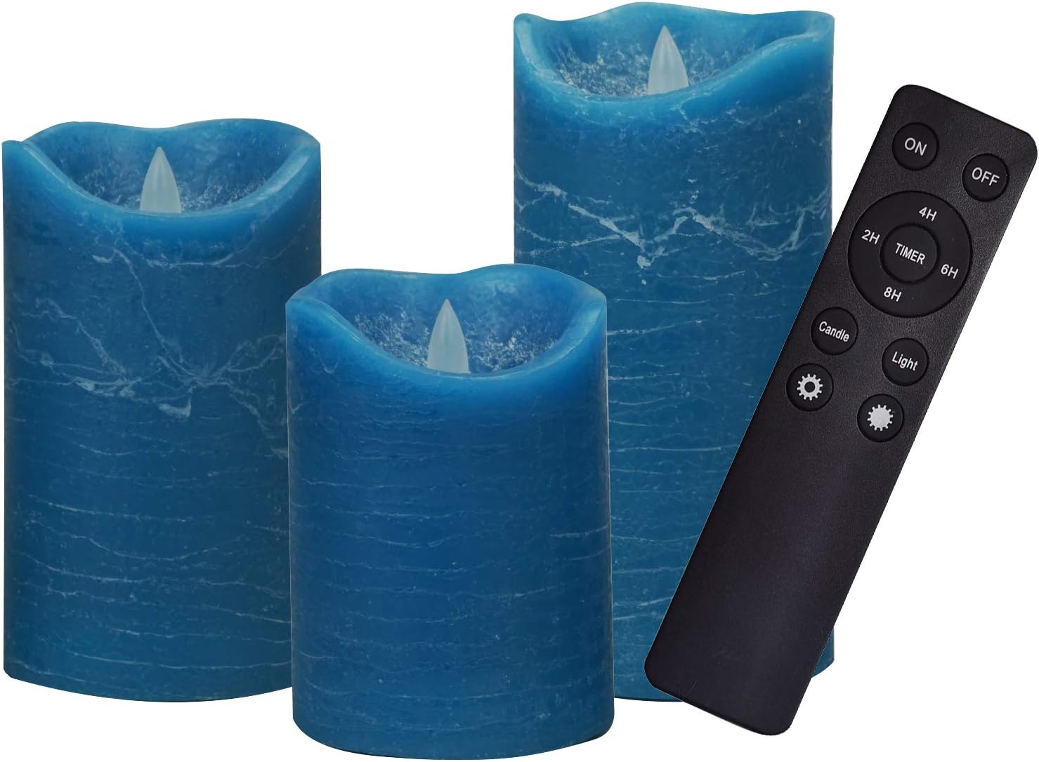 iZAN 3 Pack Real Wax Flameless Candles Battery Operated LED Pillar Flickering Realistic Electric Candle Gift Sets with Remote Control and Cycling 24 Hours Timer 3”D X 4" 5" 6" H (Blue)
