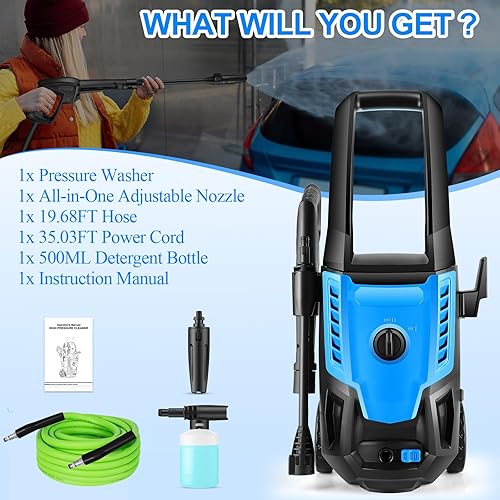 Miniatura 6 de Lavadora a presión eléctrica, Max PSI 2.5 GPM con mango telescópico, lavadora de autos con boquillas ajustables todo en uno, cañón de espuma de 16.9