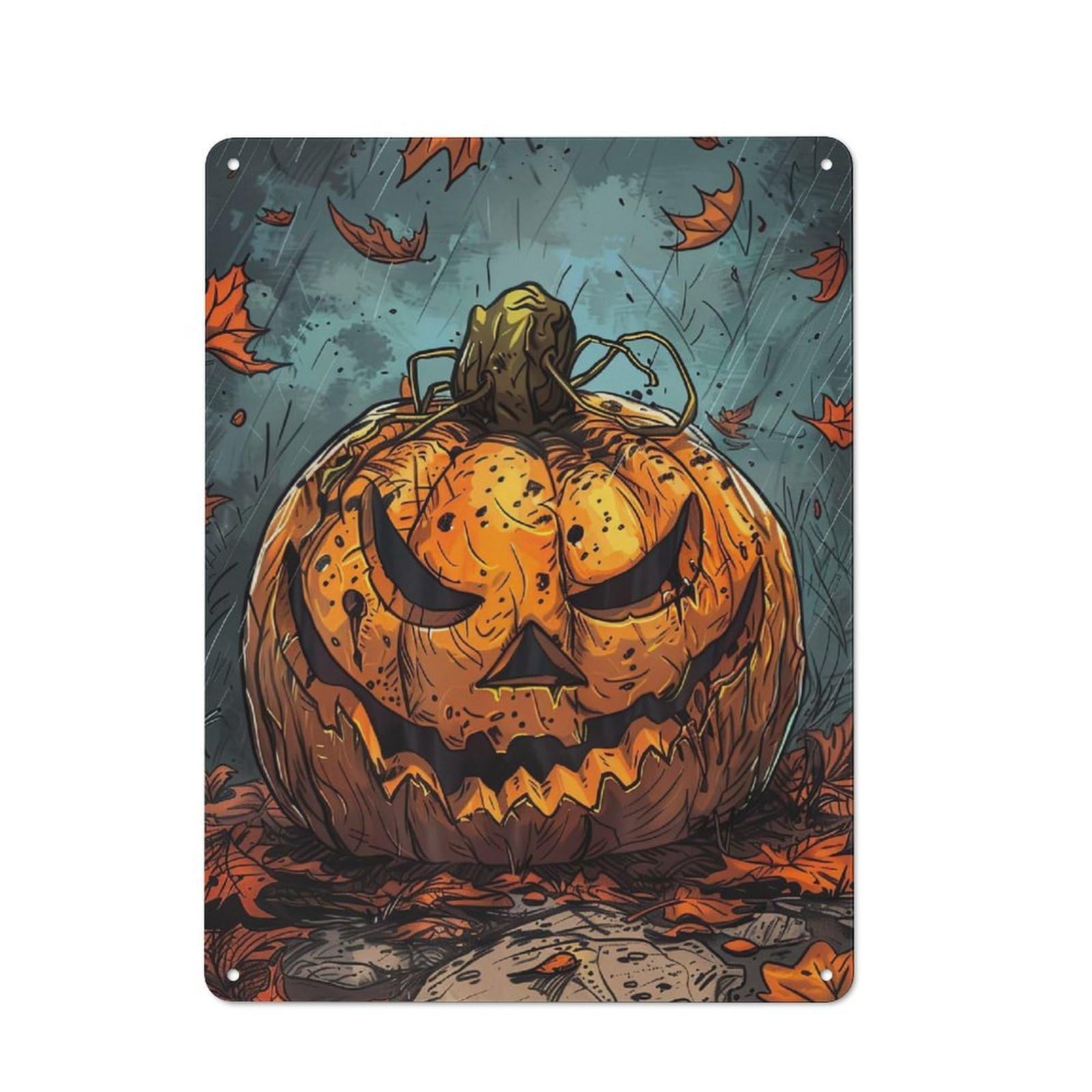 Junmoney Evil Pumpkin Illustration Rustic Metal Plaque 40X30cm For Guest Room Or Hallway, A Decorative Metal Sign For Guest Rooms And Hallways