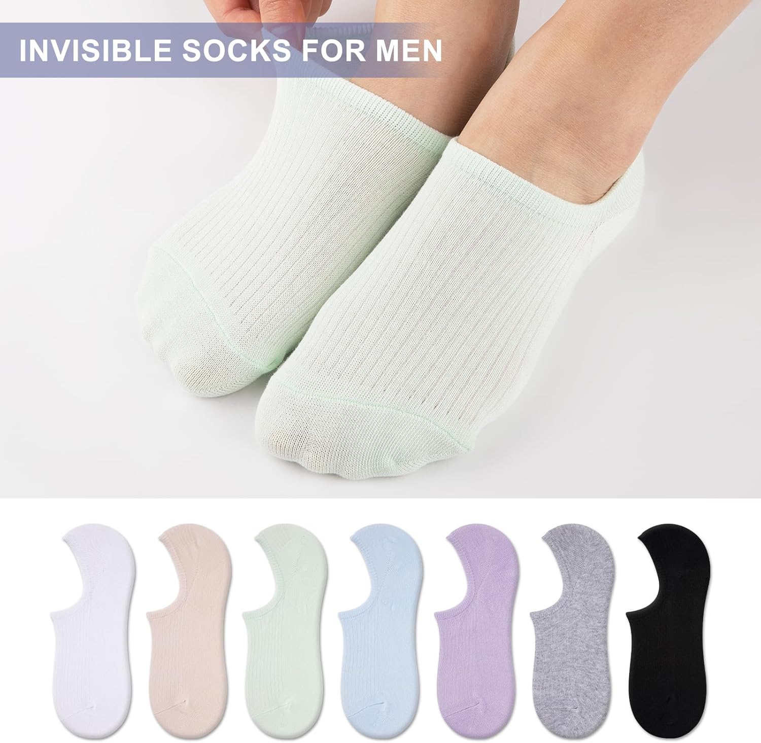 COOVAN Womens No Show Socks 7 Pack Cotton Low Cut Anti-slid Invisible Short Ankle Socks with Non Slip Grip - Image 7