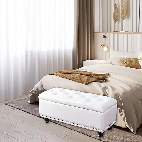 Miniatura 2 de Otomana de almacenamiento, banco de entrada con botones de piel sintética con almacenamiento, taburete para cambiar zapatos, baúl de juguete