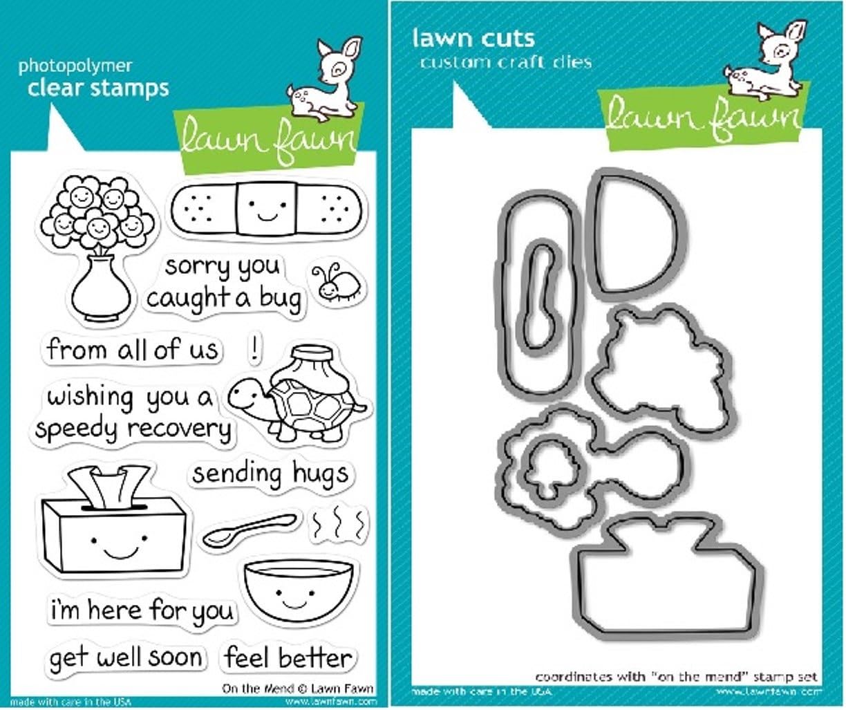 Lawn Fawn On The Mend Clear Stamp and Die Set - Includes One Each of LF351 (Stamp) & LF592 (Die) - Custom Set