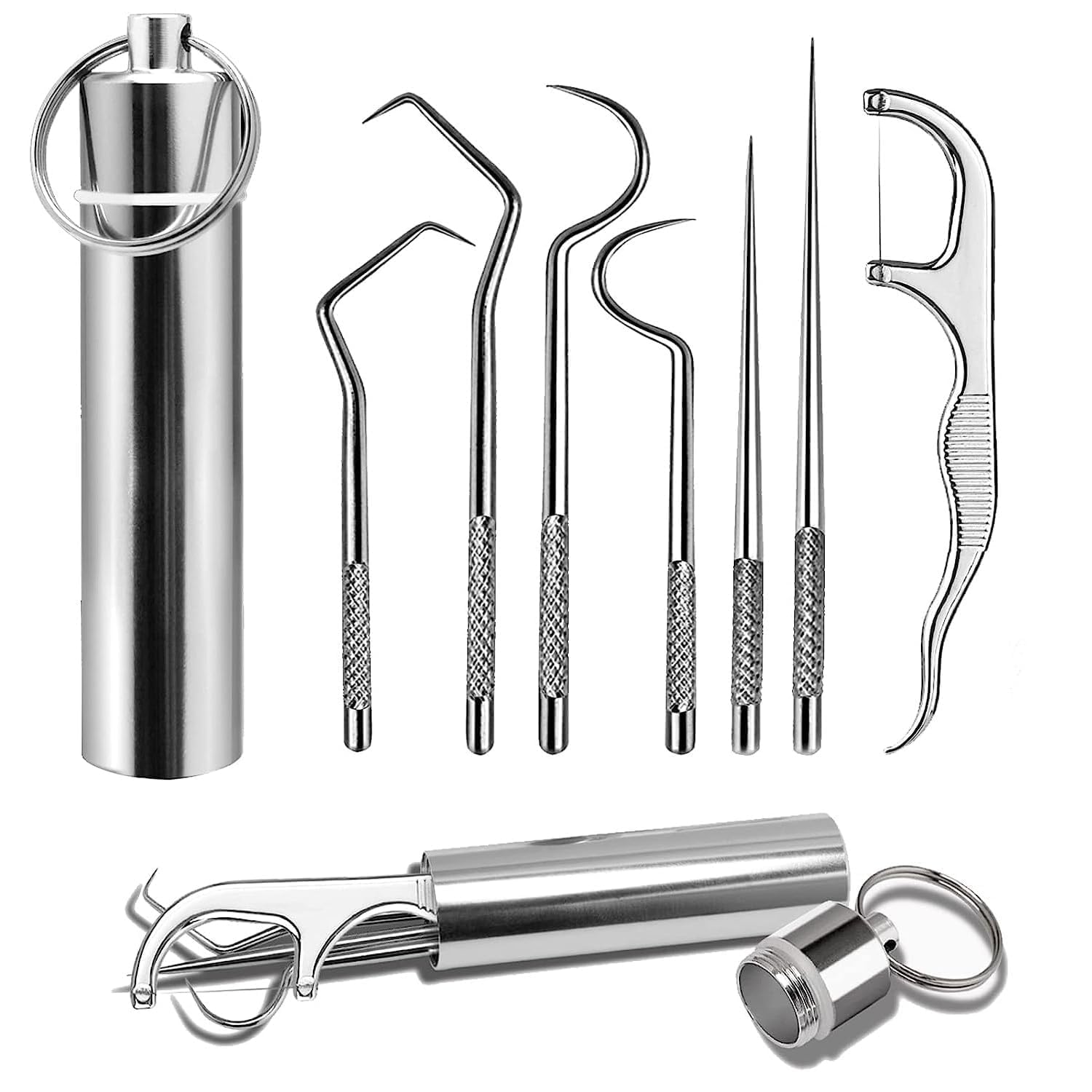 Dental Tools Reusable Toothpicks, 7 Pieces Teeth Braces Cleaning Kit, Stainless Steel Tartar Removal Set for Travelling-image-42