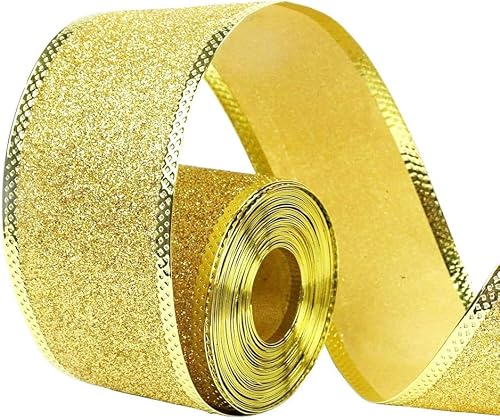 Corona de cinta de Navidad con purpurina dorada de 33 pies  32.8 ft, regalo de boda, manualidades, envoltura de regalo
