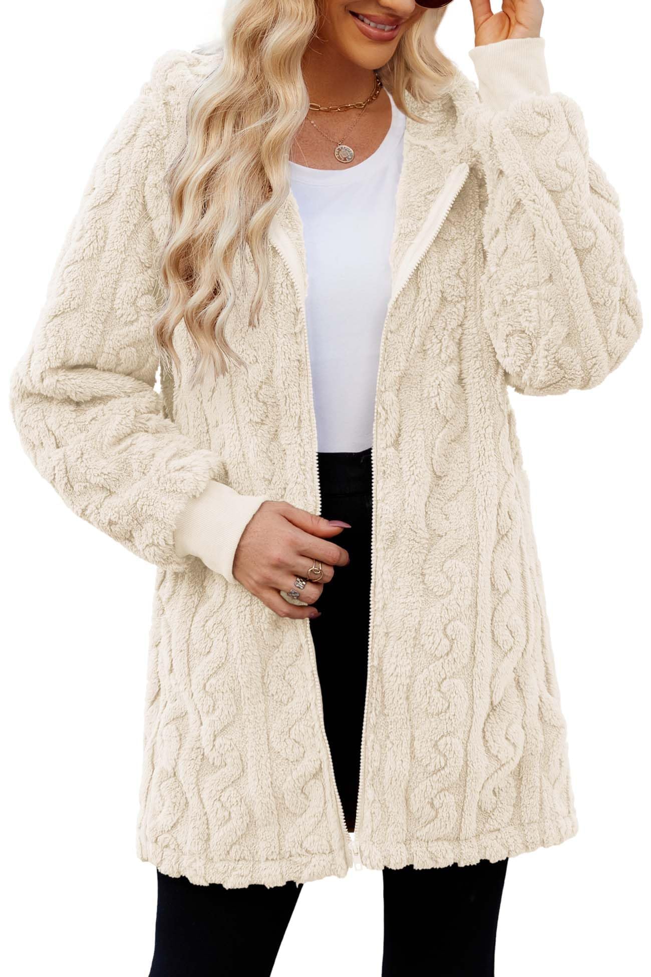 ReachMe Women's Oversized Sherpa Jacket Zip Up Fleece Hoodie