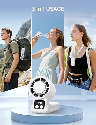 Miniatura 5 de Ventilador de mano portátil 3 en 1, mini ventilador turbo de 12000 RPM con compresa de enfriamiento y batería recargable de 5200 mAh, enfriador