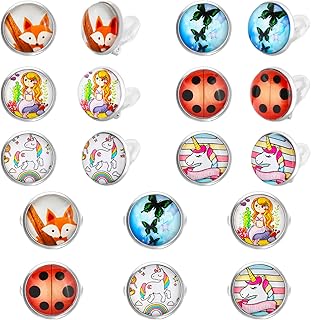 SOTOGO 18 Pieces Kids Jewelry Set for Girls Clip on Earrings Adjustable Dress up Rings Little Girl Jewelry for Party Favor