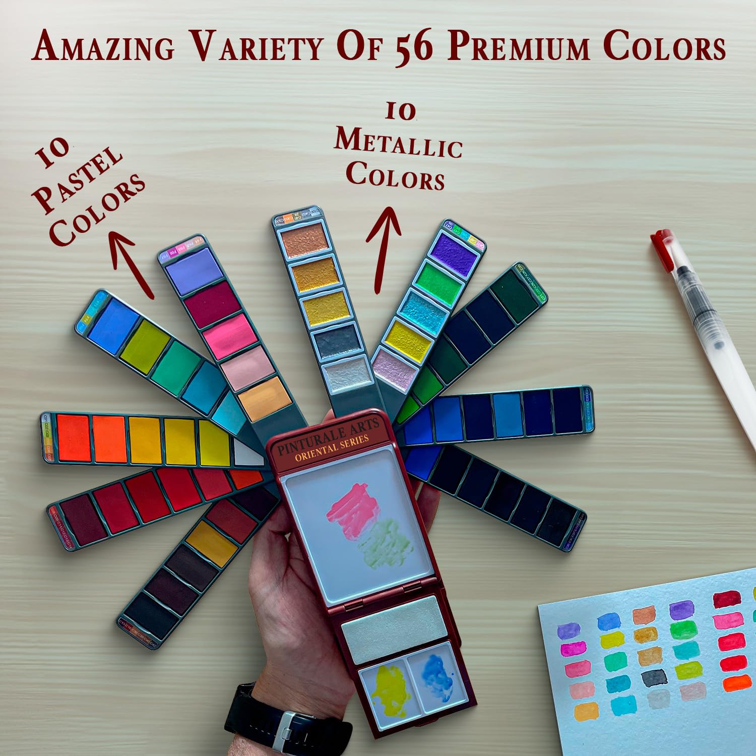 Pinturale Set Acquerelli Professionali Per Artisti | 56 Colori Acquerello + Pennello | Kit Acquerelli Da Viaggio