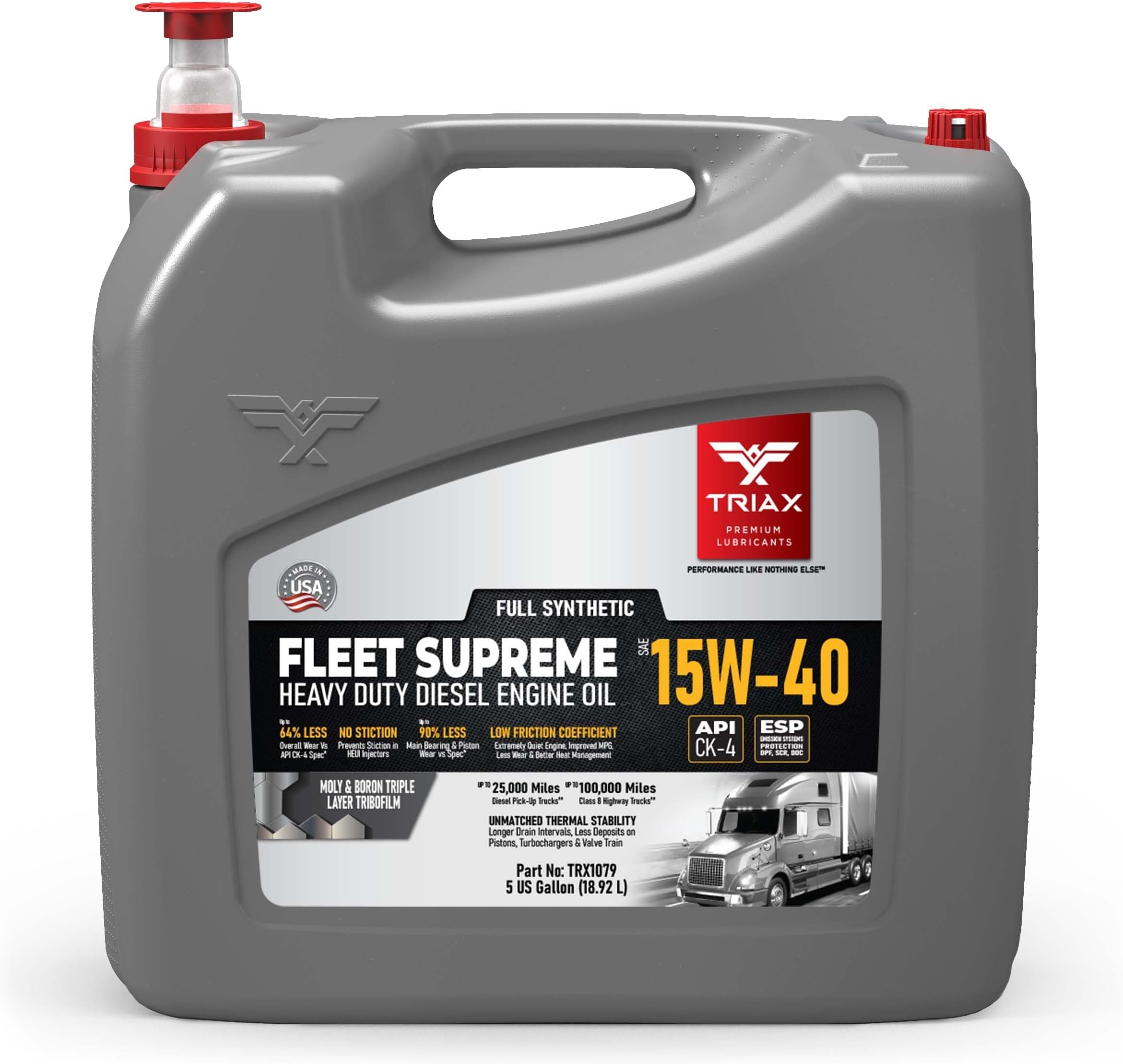 Fleet Supreme 15W-40 API CK-4 Full Synthetic Heavy Duty Diesel Engine Oil | Moly Boron Friction Modified | Extended Drain (5 Gallon)