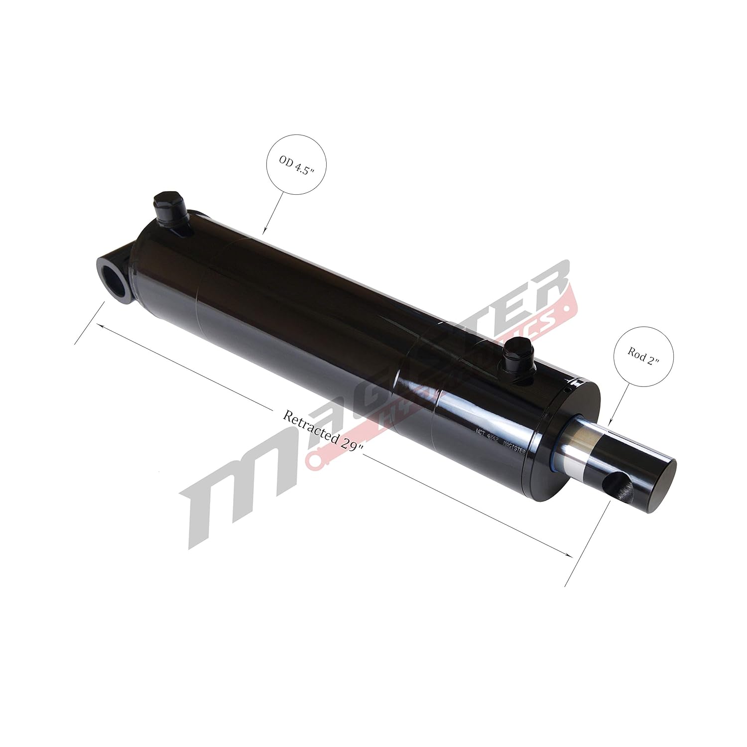 Magister Hydraulic Cylinder 4" Bore x 20" Stroke, Welded Hydraulic Ram with Pin Eye Mount, Double Acting Hydraulic Piston 3500 PSI (WPE 4x20)