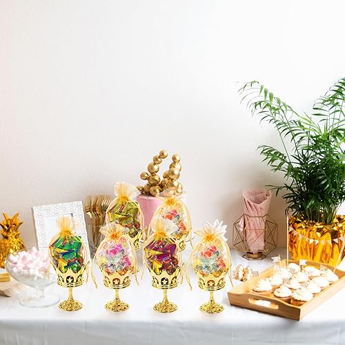Miniatura 5 de Noamus Paquete de 30 coronas rellenables con bolsa, copa de plástico dorada con bolsas con cordón, cajas de almacenamiento decorativas para dulces,