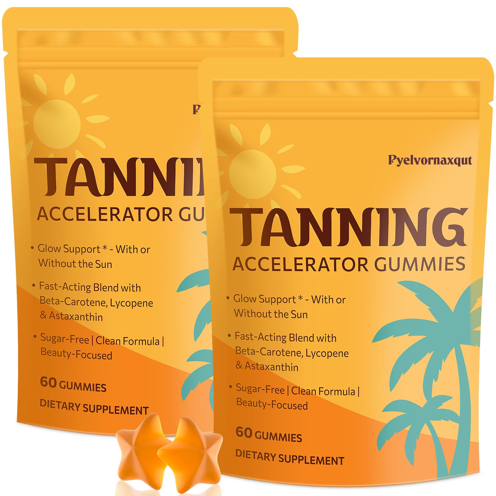 Tanning Gummies with Astaxanthin – Golden Glow & Skin Radiance – 120 Count 60 Count (Pack of 2)