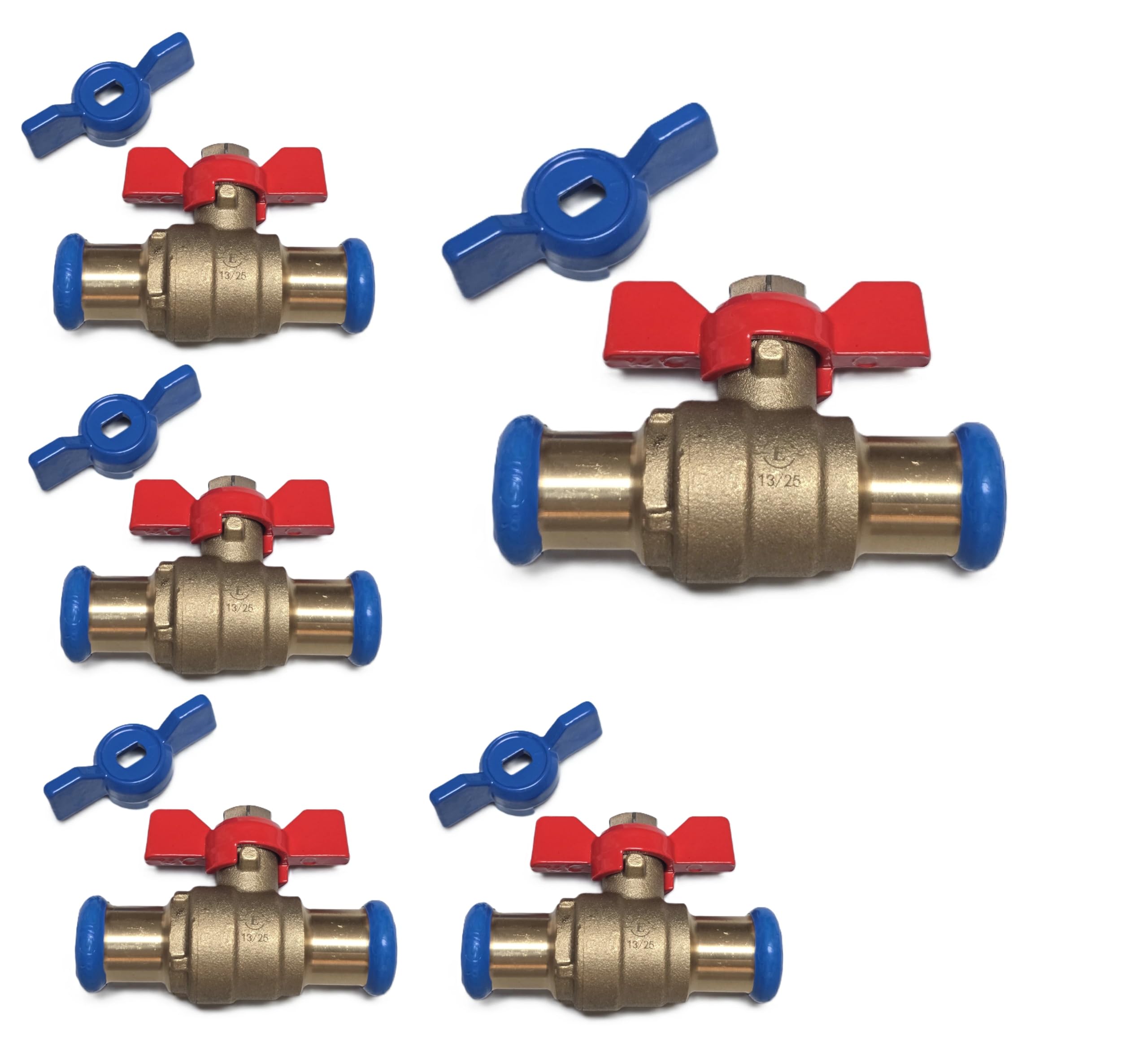 Press-FIT Butterfly Handle Ball Valve 15mm Full Bore Red Blue Isolation Valve WRAS Approved- Pack of 5