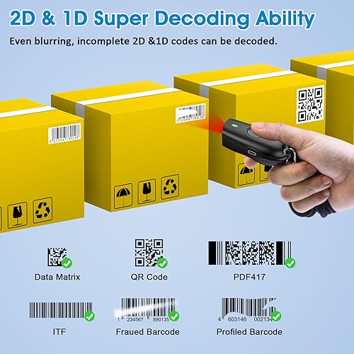 Miniatura 6 de Symcode Pequeño escáner de código de barras QR 2D portátil para inventario, 3 en 1 Bluetooth y USB con cable y lector de código de barras