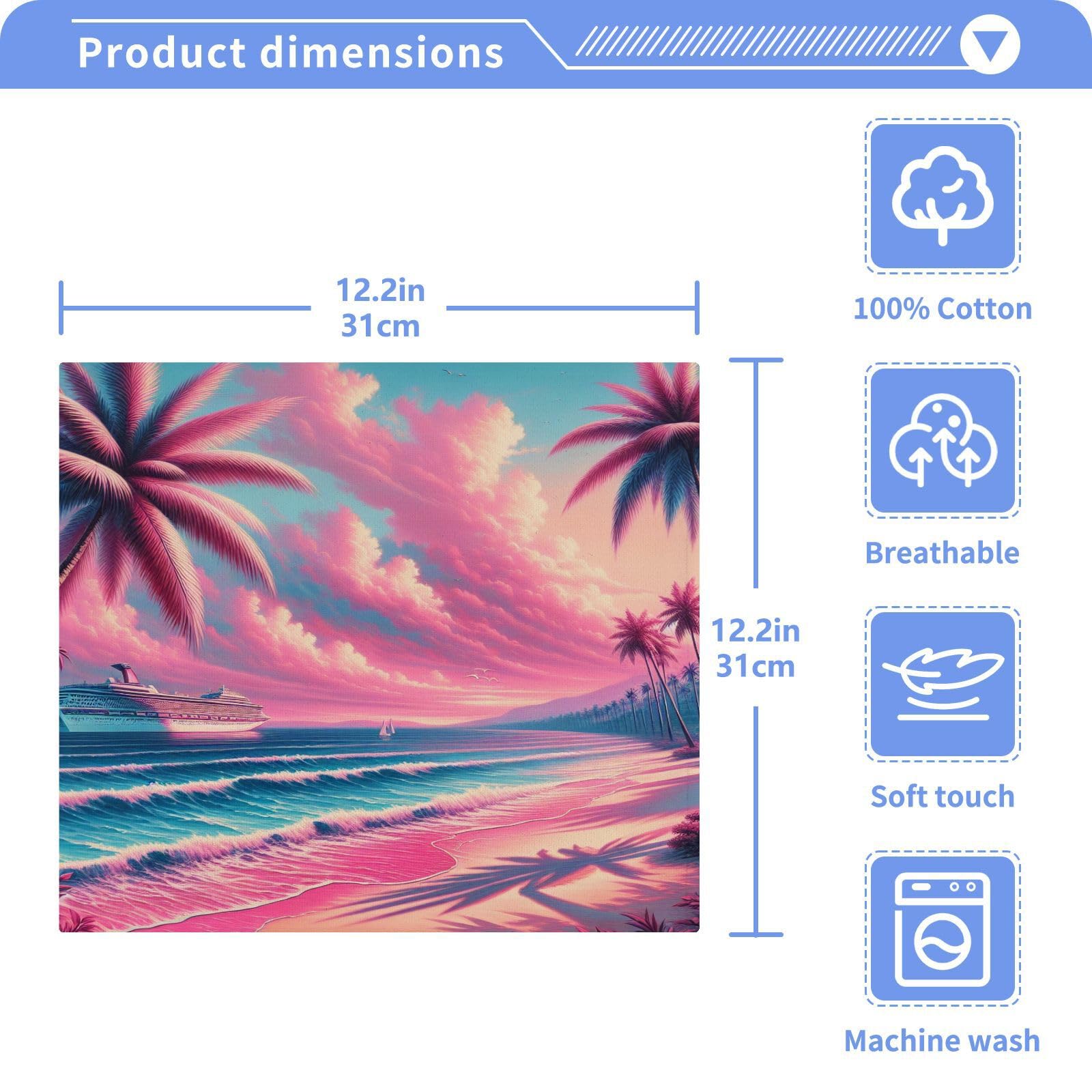 YANENDIE Pink Beach Cruise Ship Washcloths Towels, Highly Absorbent and Soft Cotton Face Cloths, 2 Pack Quick Dry Wash Cloths - 12 X 12 Inches