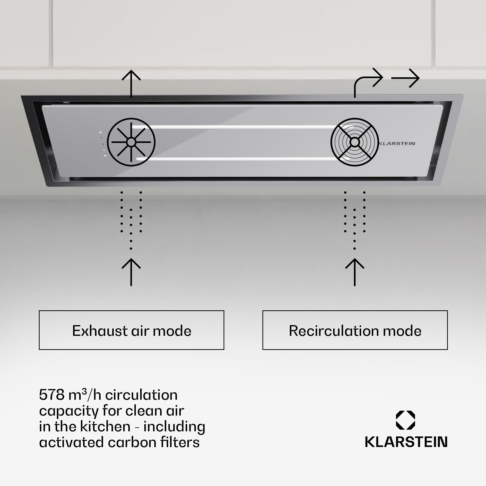 Klarstein Okap kuchenny, Okap wyciągowy z aluminiowym filtrem do zmywarki, Cichy wyciągowy, Przepływ 436 m³/h, Wydajne okapy ścienne z diodami LED i panelem dotykowym