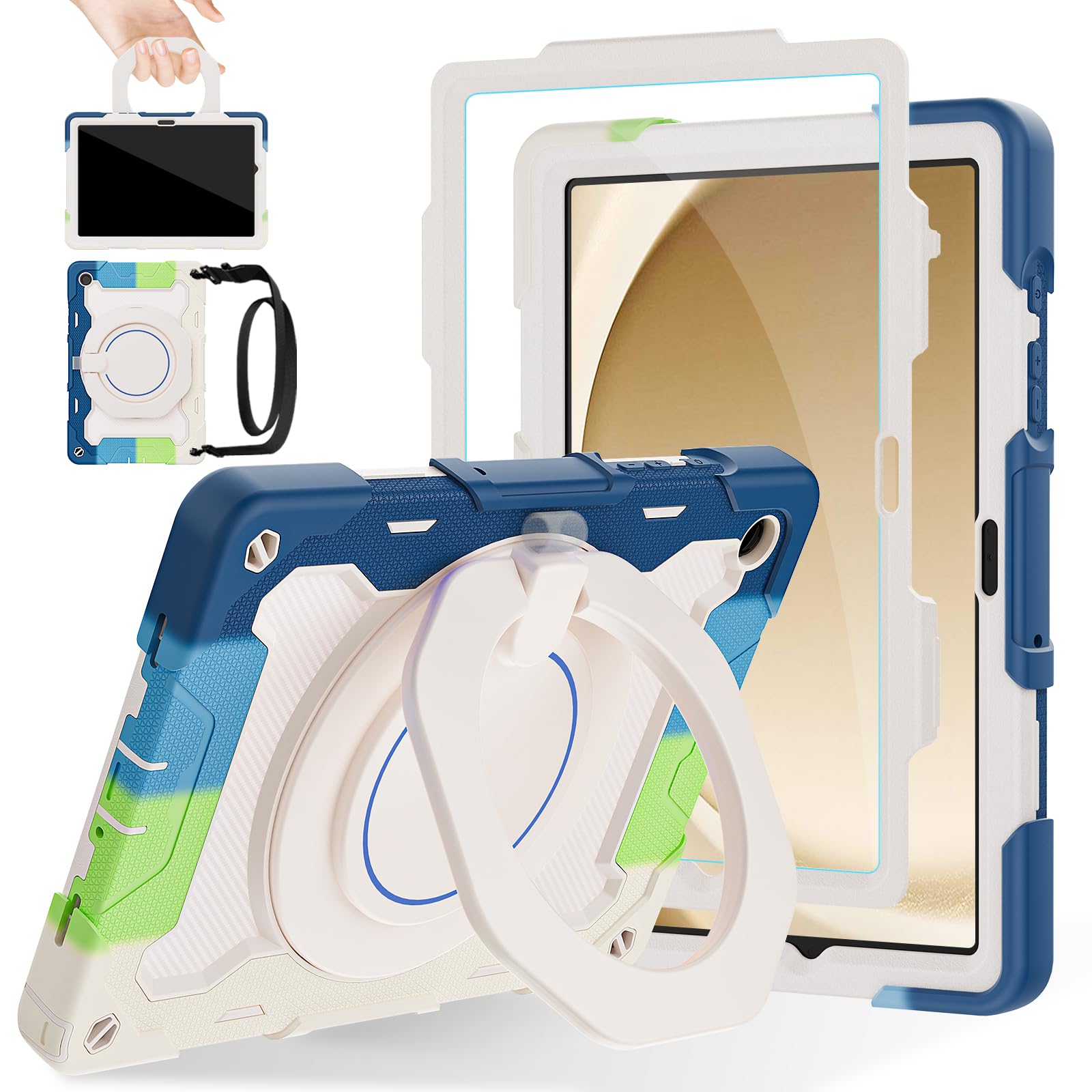 ROISKIN Case for Galaxy Tab A9 Plus 5G/ A9+ 11 Inch with HD Screen Protector & Shoulder Strap,Heavy Duty Military Case for Samsung Galaxy A9 Plus