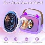 Mini Karaoke Machine Toys Gifts, Kids Portable Bluetooth Speaker with 2 Wireless Microphone and LED, Christmas Birthday Gift Idea for Girls Boys 3-12 + Year Old, Noisemaker Toys for Party (Purple)