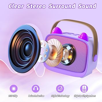Mini Karaoke Machine Toys Gifts, Kids Portable MP3 Player with 2 Wireless Microphone and LED, Christmas Birthday Gifts for Girls Boys - Kids' Wind & Brass Instruments