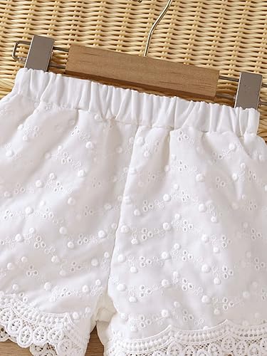 Miniatura 3 de WDIRARA Pantalones cortos bohemios bordados con ojales y cintura elástica y ribete festoneado para niña pequeña