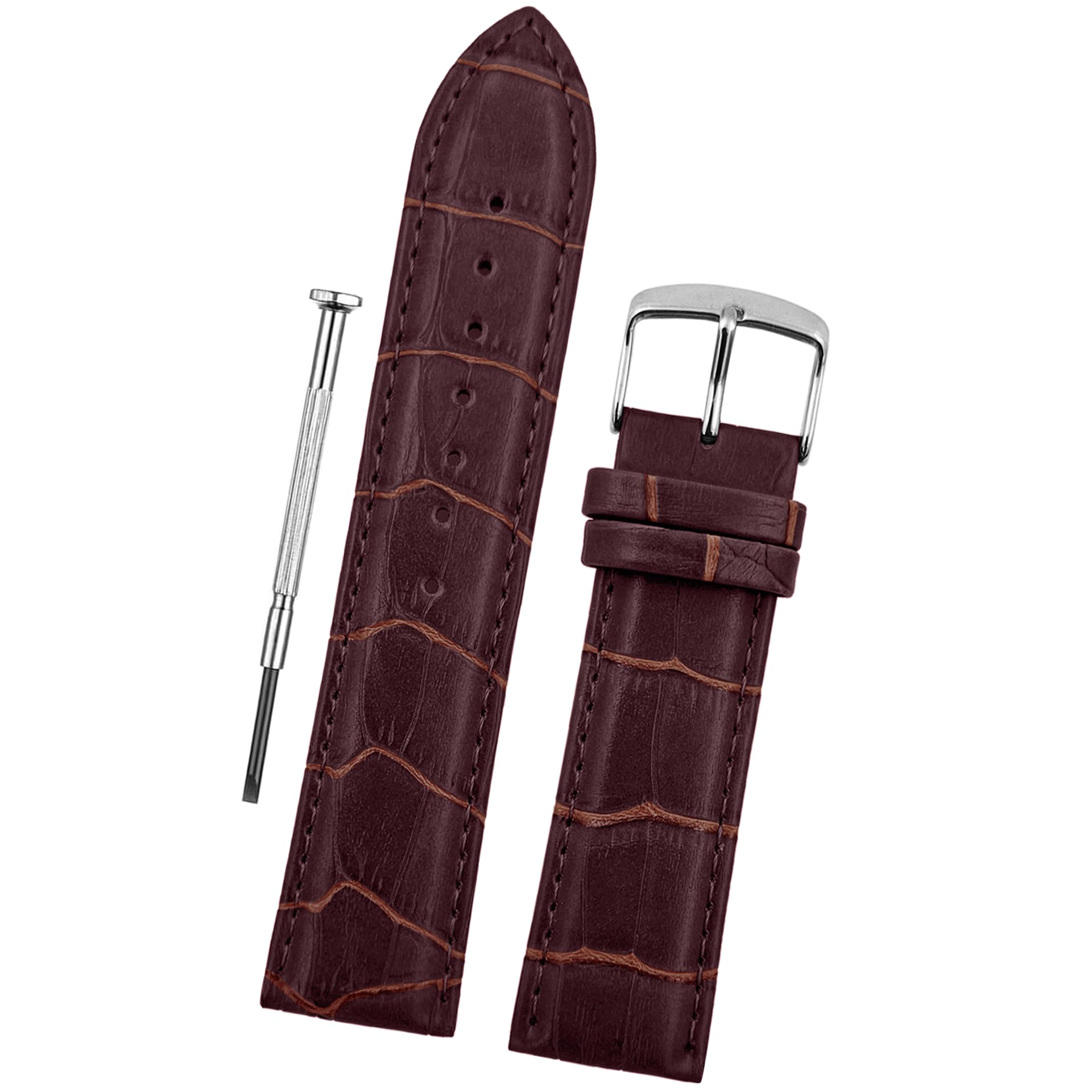DBLACK ''HIKRO'' Leather Watch Strap, Bamboo Design Full Padded Watch Belt // For 18mm, 20mm, 22mm, 24mm, or 26mm Watch Band (Choose Your Size & Color) (Maroon, 18mm)