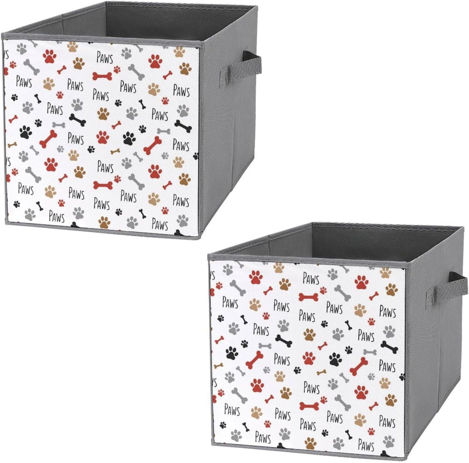 Foldable Storage Cube with Handles Dog Paw Bones Print, 10.6 Inch Collapsible Fabric Bin for Books, Clothes, Toys, Sturdy Organizer for Bedroom & Dorm