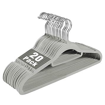 Non-Slip Velvet Clothing Hangers,20 Pack,Grey Thin Suit Clothes Hanger Space Saving,Non Slip Coat Hangers for Closet,Heavy Duty Felt Hangers with 360 degreeSwivel Hook for Suits,Overcoats Sweater Dresses