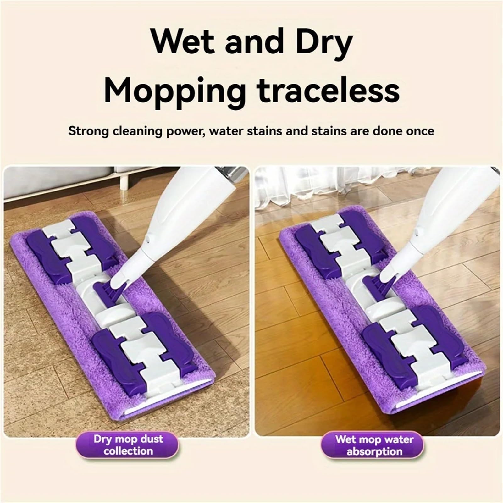 Mopa con Clip de Tela en Aerosol, diseño silencioso Manual for Pisos Madera y baldosas cerámica, Cabezal Elegante para Limpieza de Paredes Azulejos(Mop 1pcs Cloth)