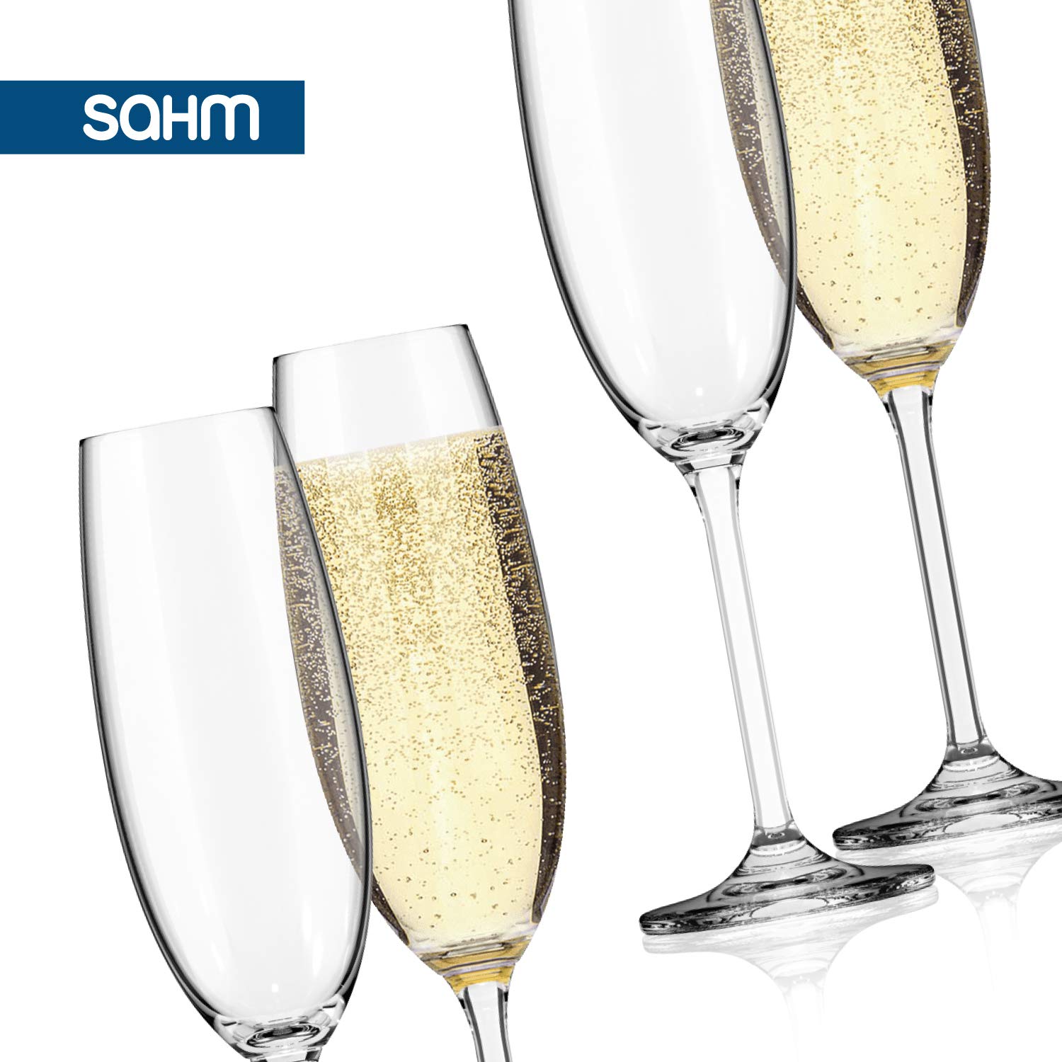 Bicchieri champagne set da 6 pz - Flute vetro da 220 ml per champagne - Coppa champagne lavabile in lavastoviglie - Eleganti bicchieri prosecco