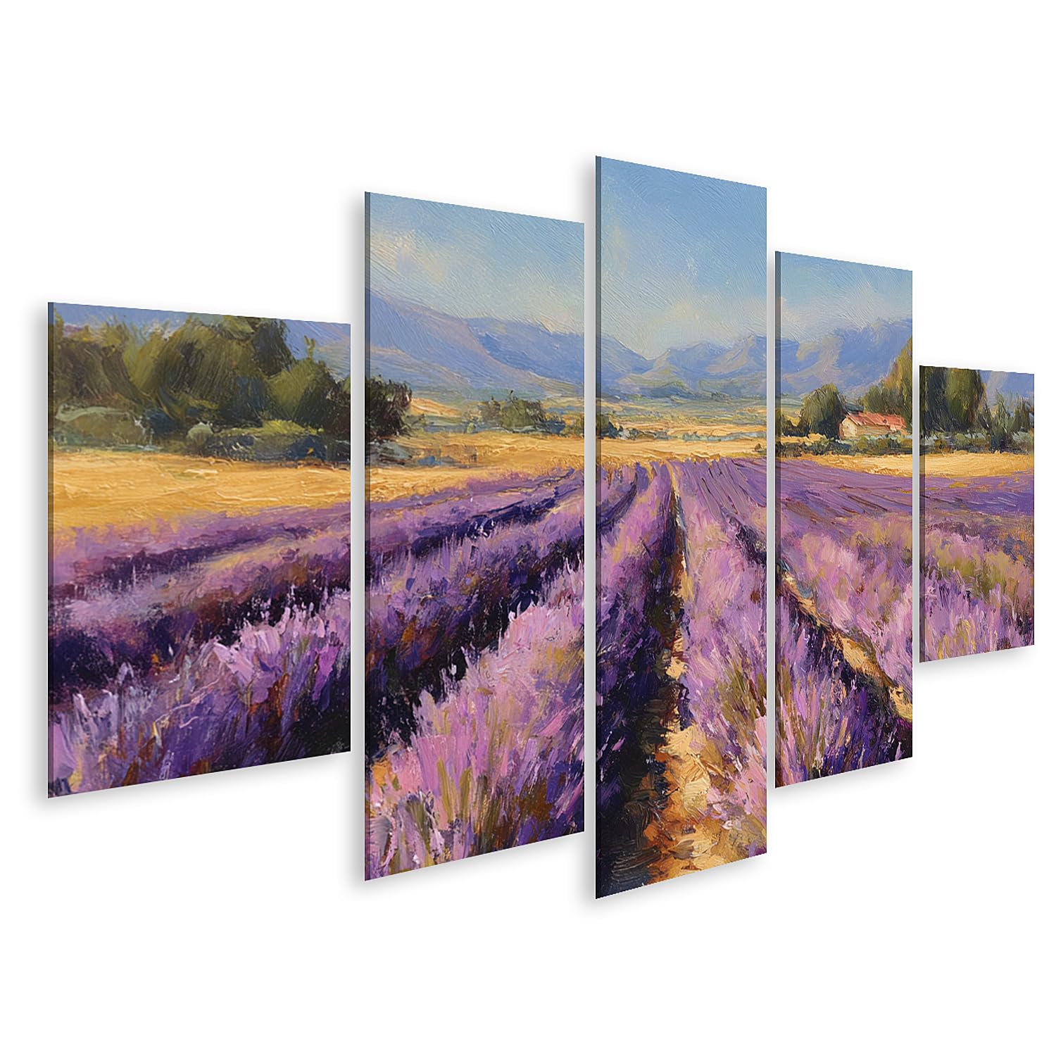 islandburner Quadro su tela Pittoresco campo di lavanda in Provenza – Quadro da parete per la vostra casa – 5 pezzi