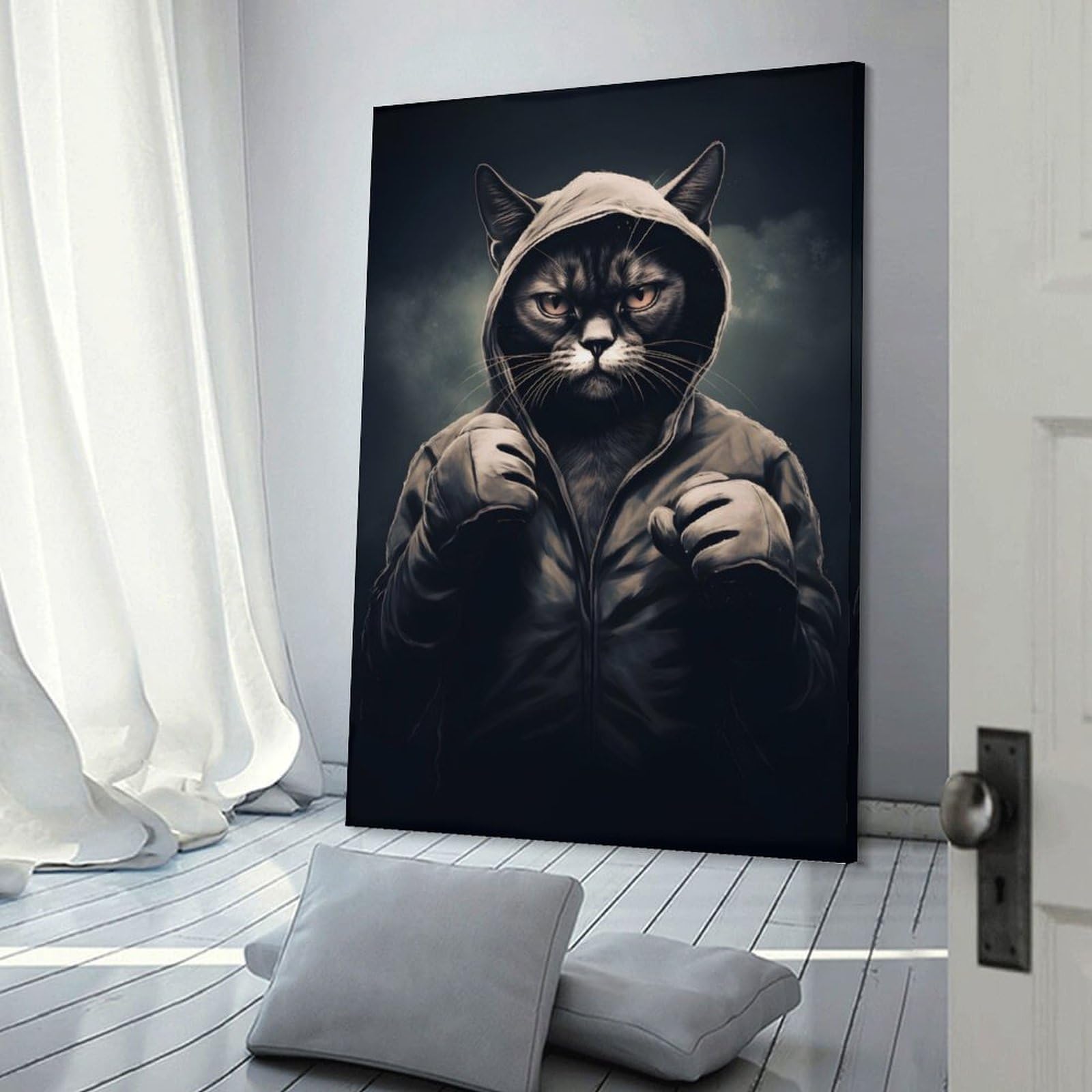 Junmoney Canvas Wall Picture Cat Boxer Portrait, 16x24inch(40x60cm), for Home Lounge, Bedroom Or Reading Nook, A Home Accent with Warm Character