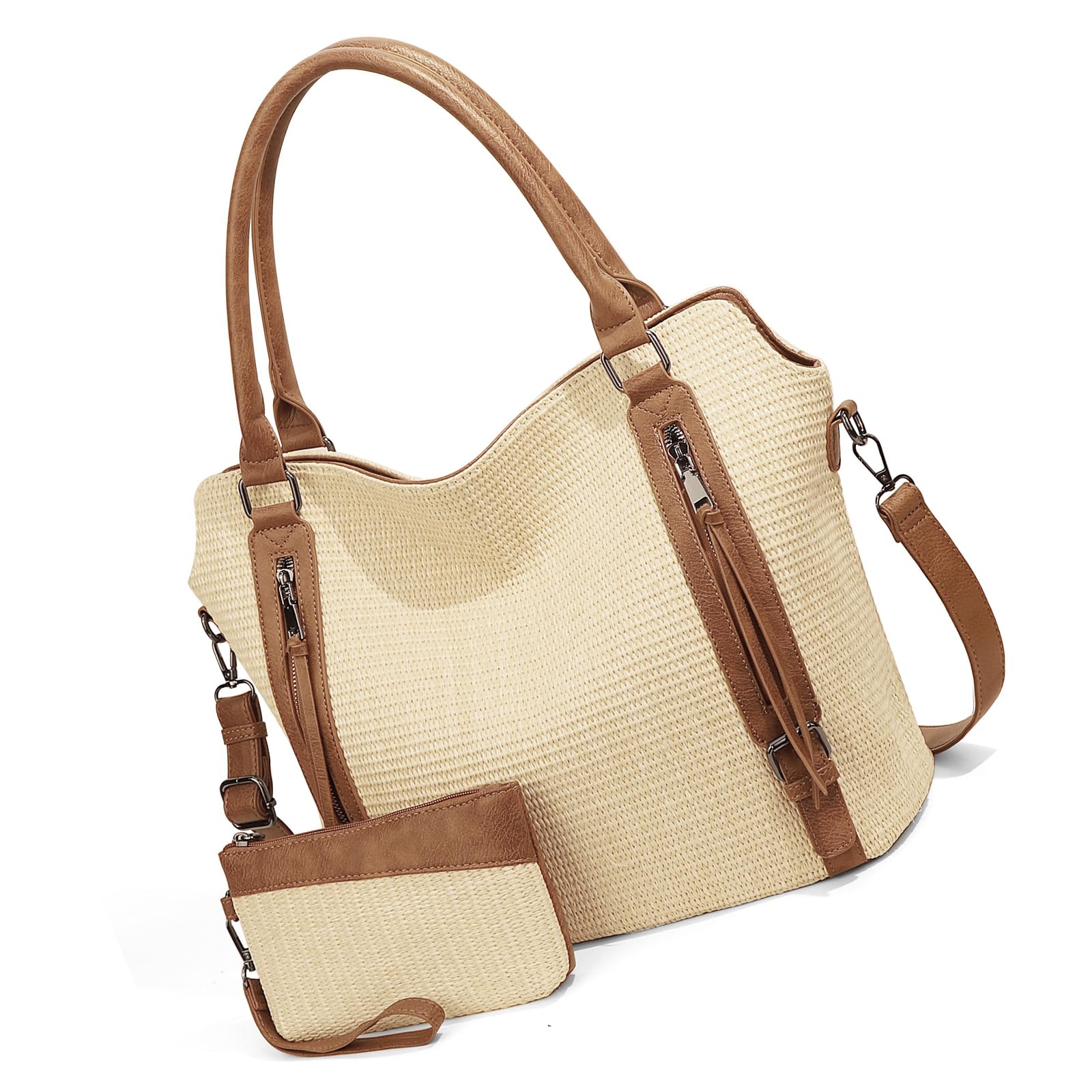 Borsa in paglia intrecciata con tracolla regolabile e tasche multiple Elegante borsa a tracolla intrecciata per donna Borsa a tracolla per uso quotidiano