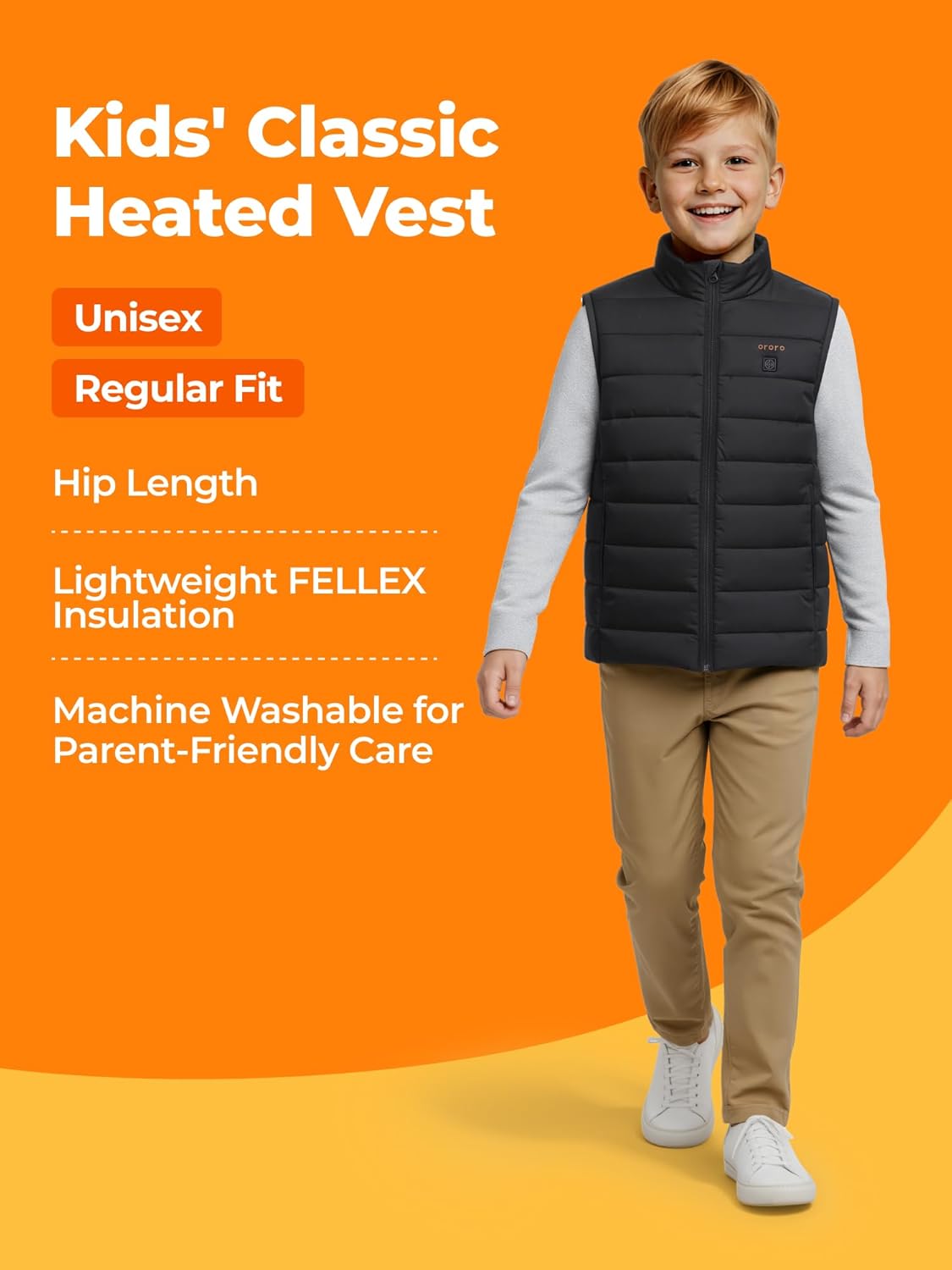 ORORO Kids' 4-Zone Lightweight Heated Vest with Rechargeable Battery, Boys' Puffer Heated Vest