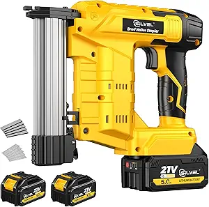 SILVEL 21V Cordless Nail Gun, 2-in-1 Electric Brad Nailer Stapler Gun with 2 * 5.0Ah Battery Powered, 1000pcs Nails, 18GA Staples,for Woodworking, Home Improvement,Carpentry, DIY Project Yellow