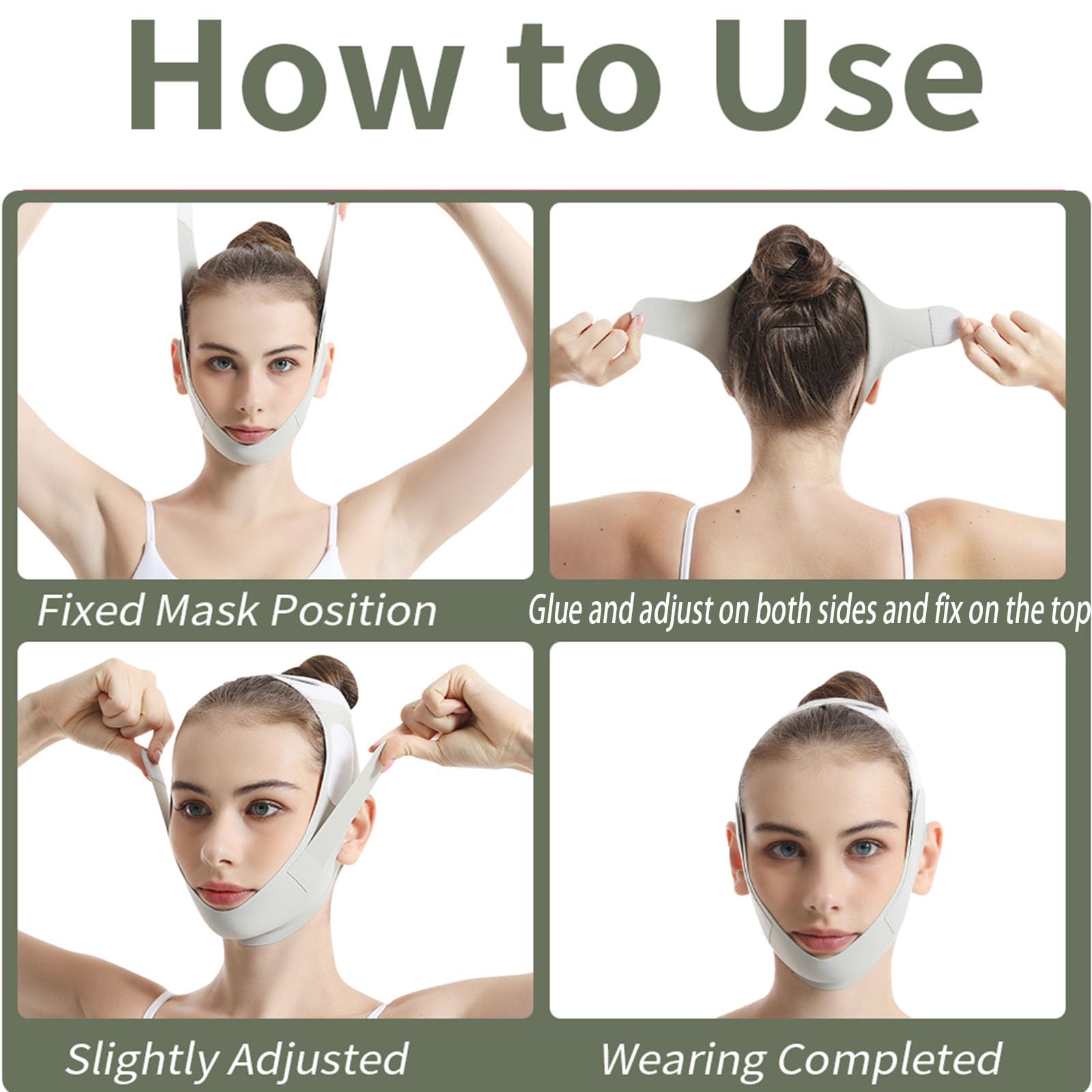 Réutilisable Masque Minceur En Forme De V, Gaine Visage Anti Double Menton, Masque Visage Liftant, Masque Double Menton Amincissant (vert)
