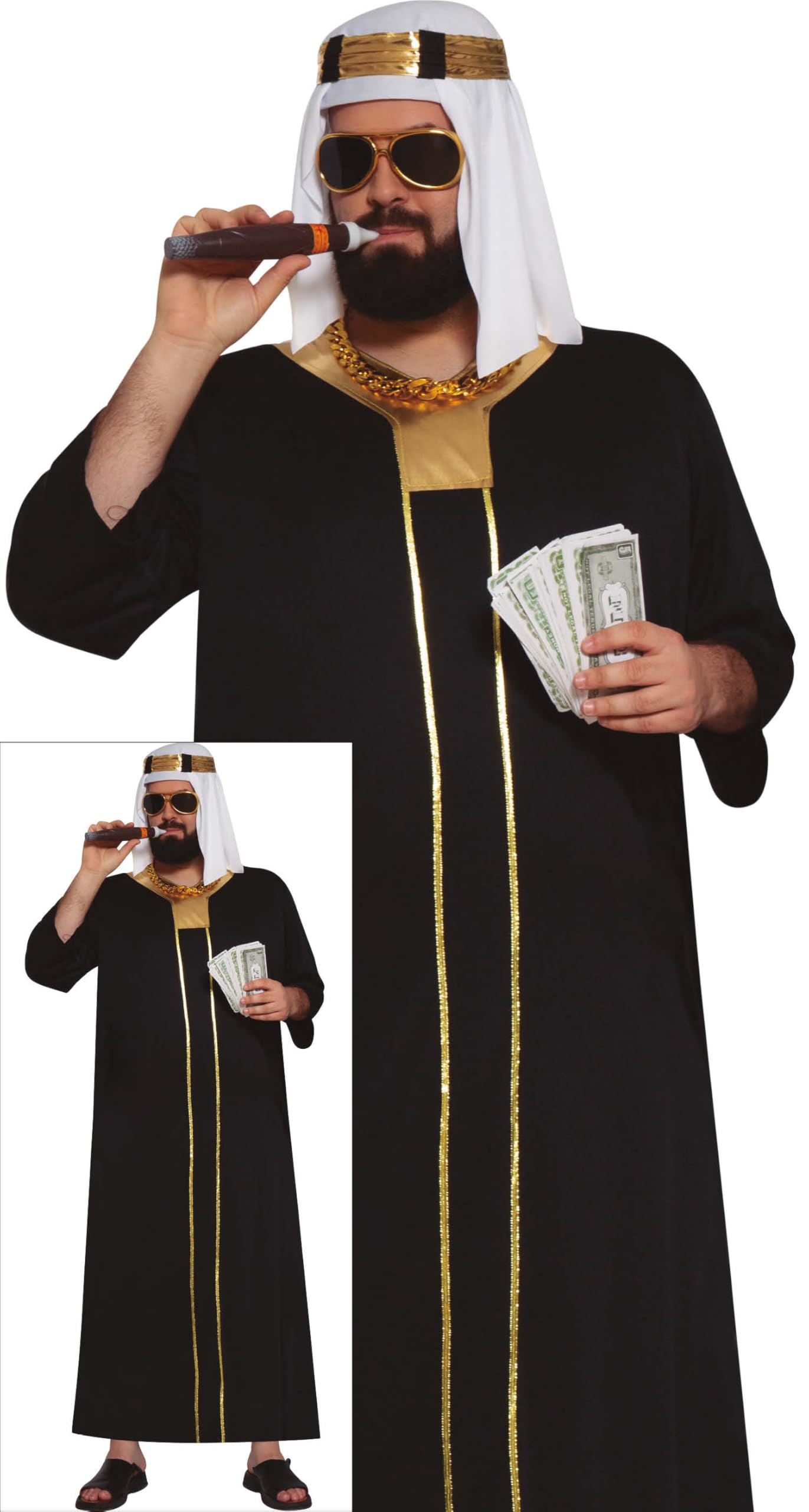 FIESTAS GUIRCA Arabic Sheik Mens Fancy Dress Costume - Arabian Shaikh Fancy Dress Men incl. Black Tunic and Headpiece - Black Sheikh Costume Size XXL
