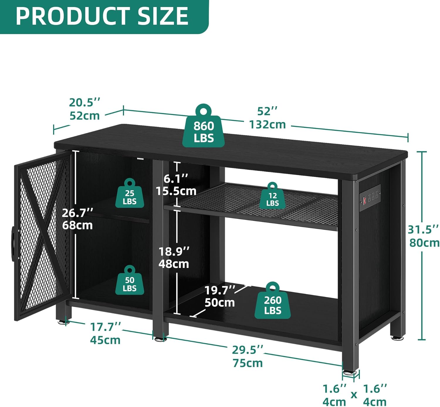 YITAHOME Heavy Duty 55-75 Gallon Aquarium Stand with Power Outlets, Cabinet for Accessories Storage - Metal Fish Tank Stand Suitable for Fish, Turtle Tank, 880LBS Capacity, Black