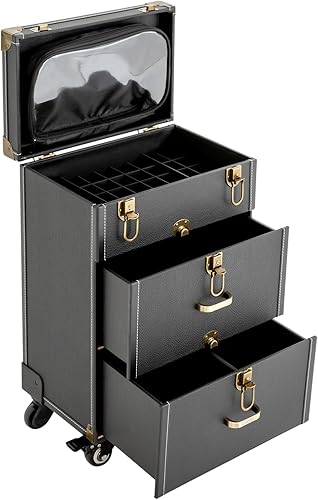 Goudergo Estuche de tren de maquillaje portátil de 3 niveles, estuche de alta seguridad, organizador de esmalte de uñas, estuche de tren de