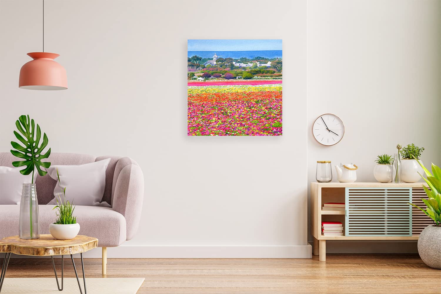 VERRE ART Printed Framed Canvas Painting for Home Decor Office Wall Studio Wall Living Room Decoration (14x14inch Wrapped) - New Carlsbad Flower Fields