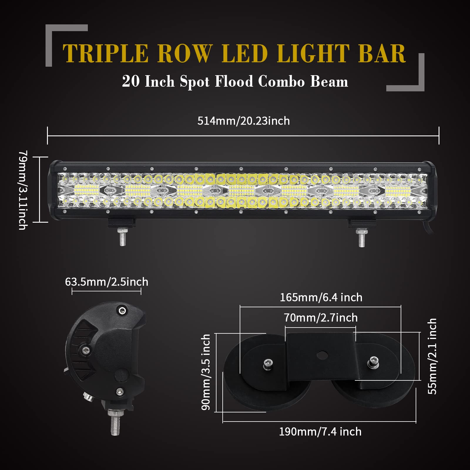 SKYWORLD 50 cm 420W Barra Led con 12V Cablaggio Kit y Magnetico Supporto | Barra Fari Luci di Lavoro Led per Auto Camion SUV 4x4 Veicoli Offroad Fuoristrada, Impermeabile Faretti Fendinebbia, 6000K