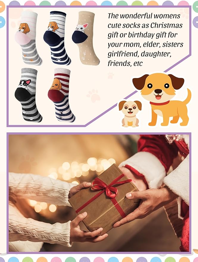 Fourluoo 5 Pares Calcetines Mujer Gato Divertidos Tobilleros miniatura 6