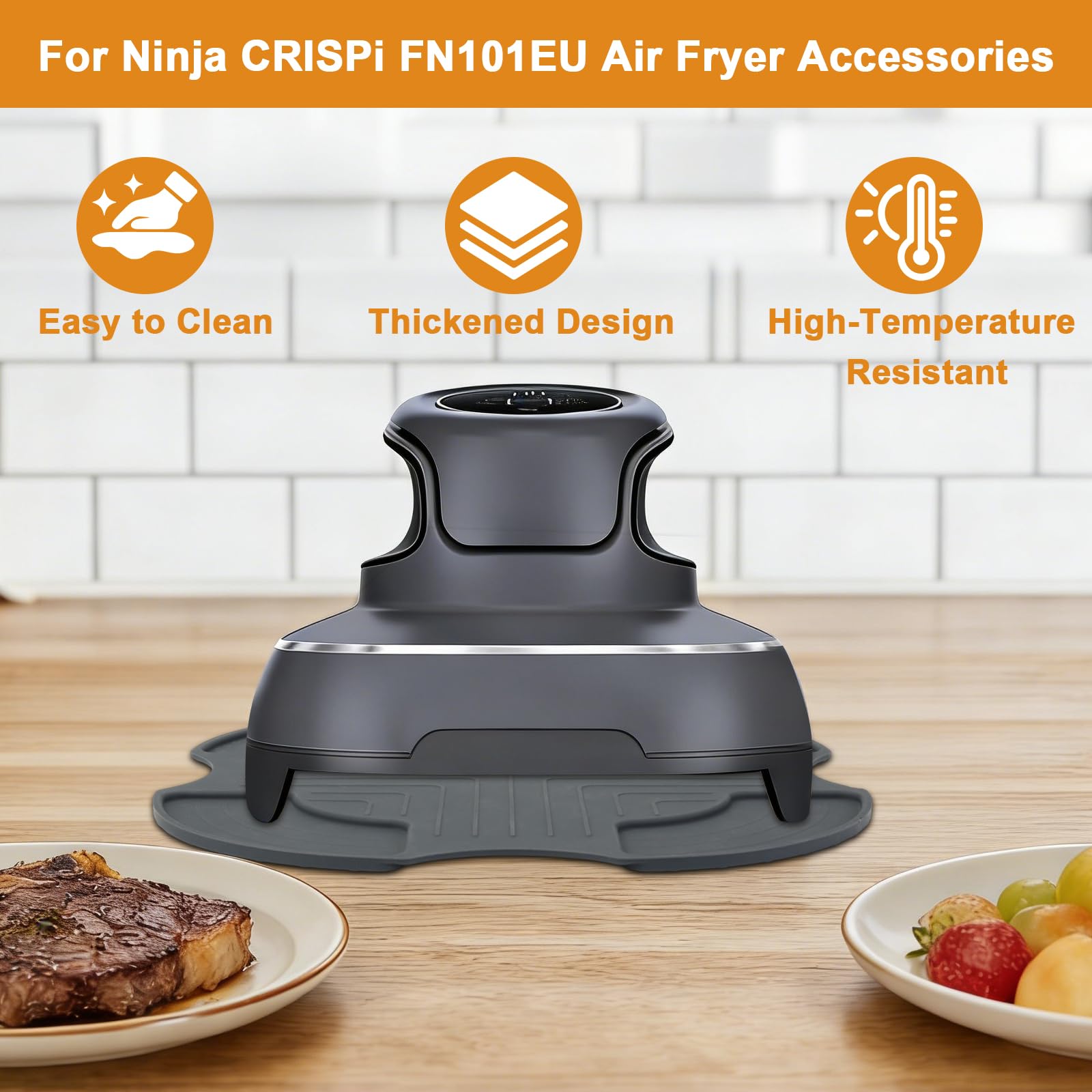 VINATO Set de Accesorios para Ninja Crispi, 4 Piezas Accesorios para Air Fryer, con Láminas de Silicona (3.8L & 1.4L), Tapa Antigrasa y Base Protectora, Compatible con FN101