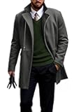 Mens Trench Coat Notch Lapel Zip Up Overcoat Casual Winter Long Business Pea Coat