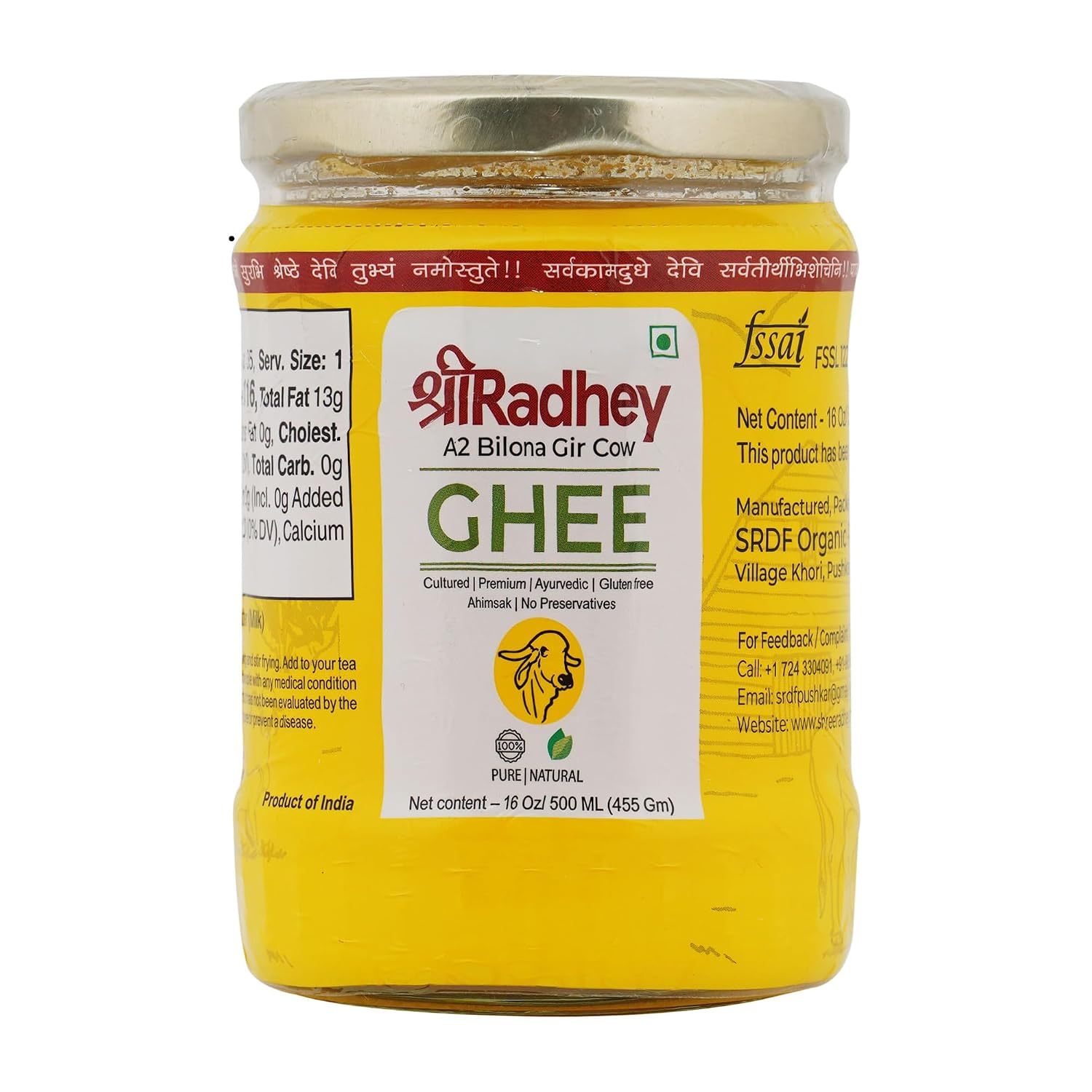 SHREERADHEY A2 Bilona Gir Cow Ghee | 500 ML | Glass Bottle | Traditional Bilona Method | Lactose And Gluten Free | Keto Fr...