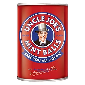 Uncle Joes Mint Balls Tin 120g 4.23 Oz | All Natural, Vegan, Gluten Free British Candy | Real Peppermint Oil Hard Candy | Individually Wrapped English Mints | Imported UK Breath Mint Gift Tin