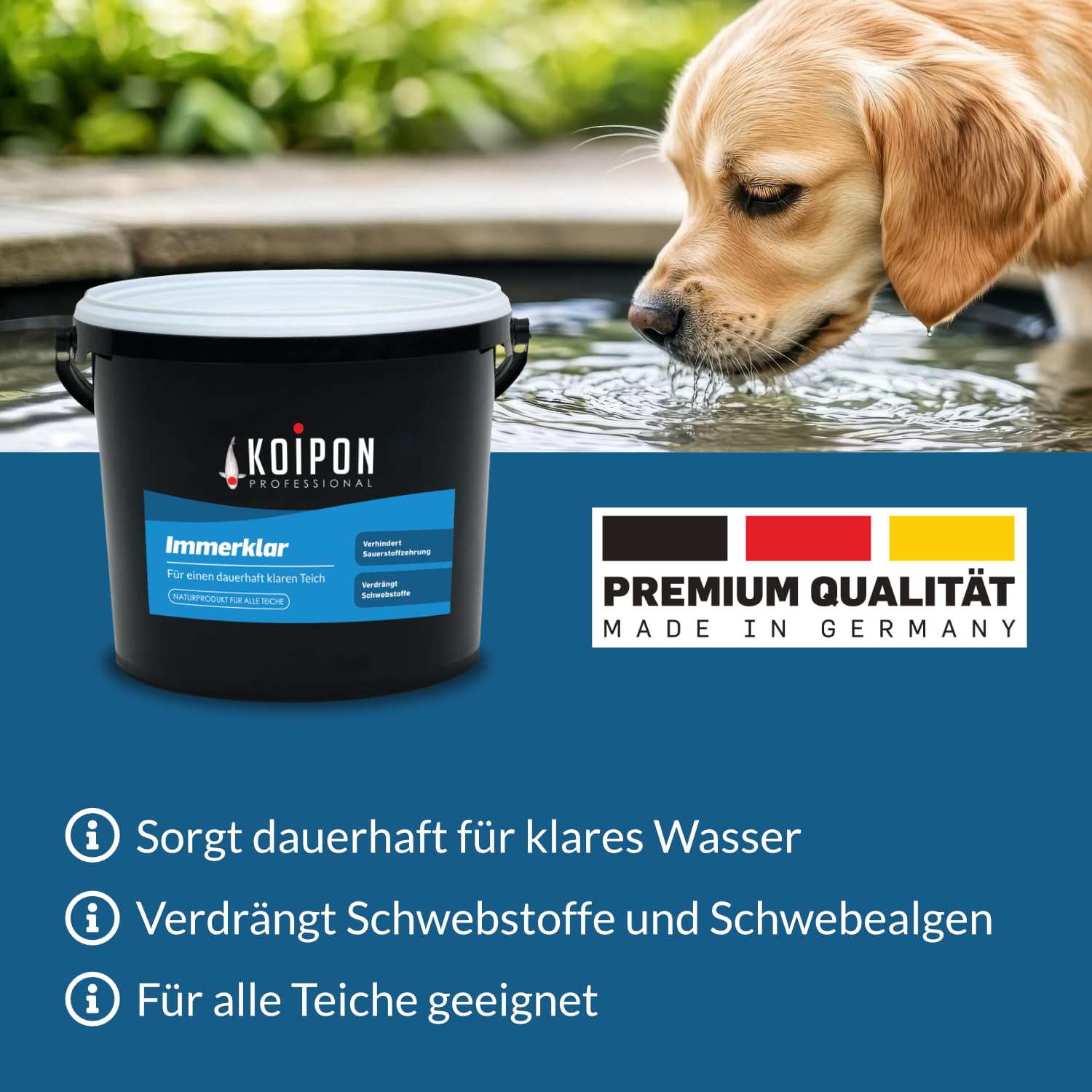 KOIPON Immerklar 1 kg, Natürlicher Teichwasseraufbereiter für dauerhaft klares Teichwasser, Gegen Schwebealgen und trübes Wasser im Gartenteich